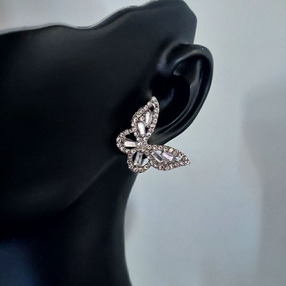 SILVER BUTTERFLY CUBIC ZIRCONIA STUD EARRINGS - Picture 2 of 5